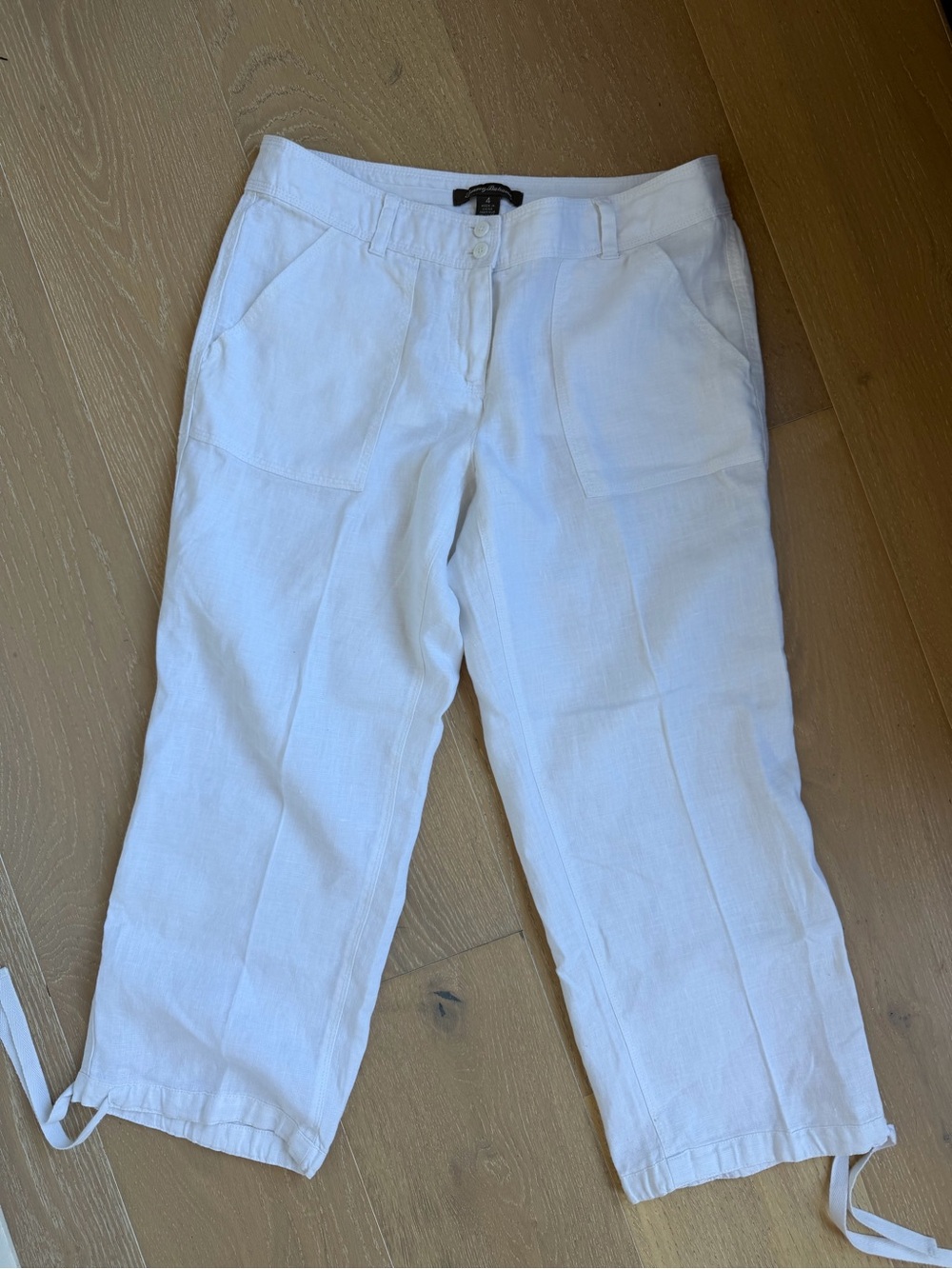 Tommy Bahama White Linen Button-Front Pants
